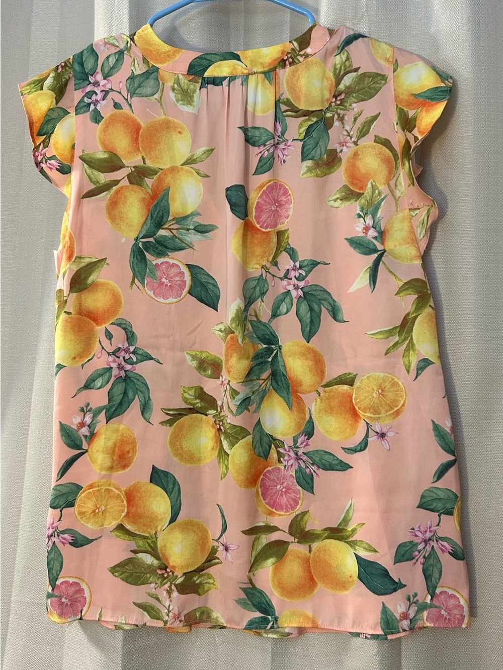 Joie Citrus Print Blouse Medium V-Neck Flutter Sleeve Peach Pink Floral - Picture 7 of 11